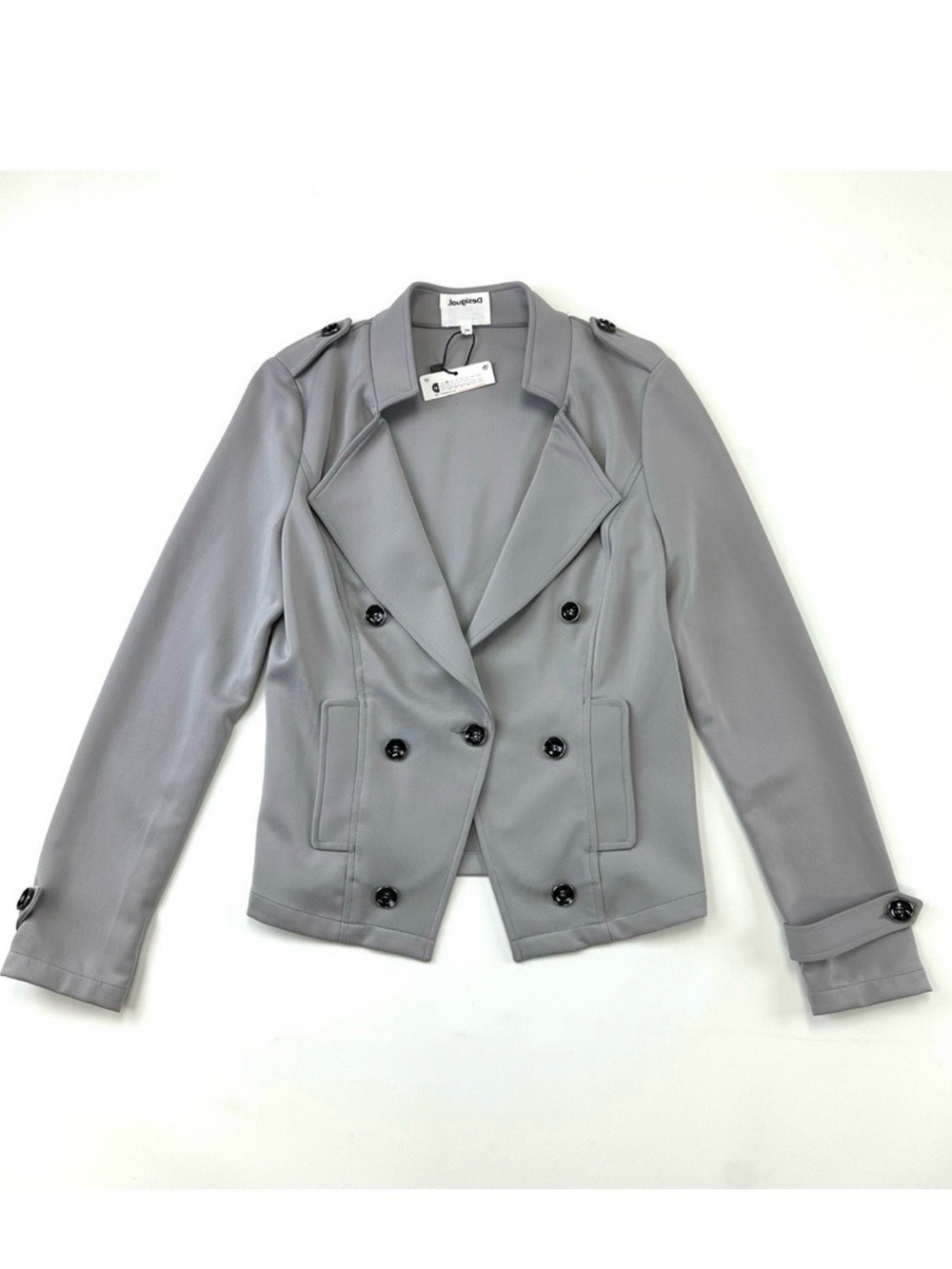 Desigual NWT grey ponte jersey unlined blazer Size 4 military style neutral
